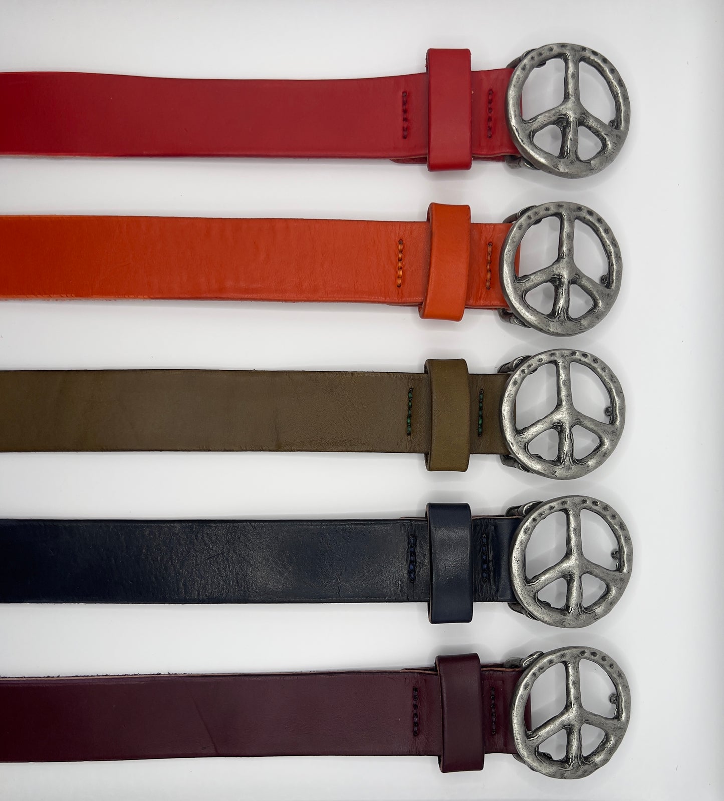 Leather Belt w/ Peace Logo Buckle