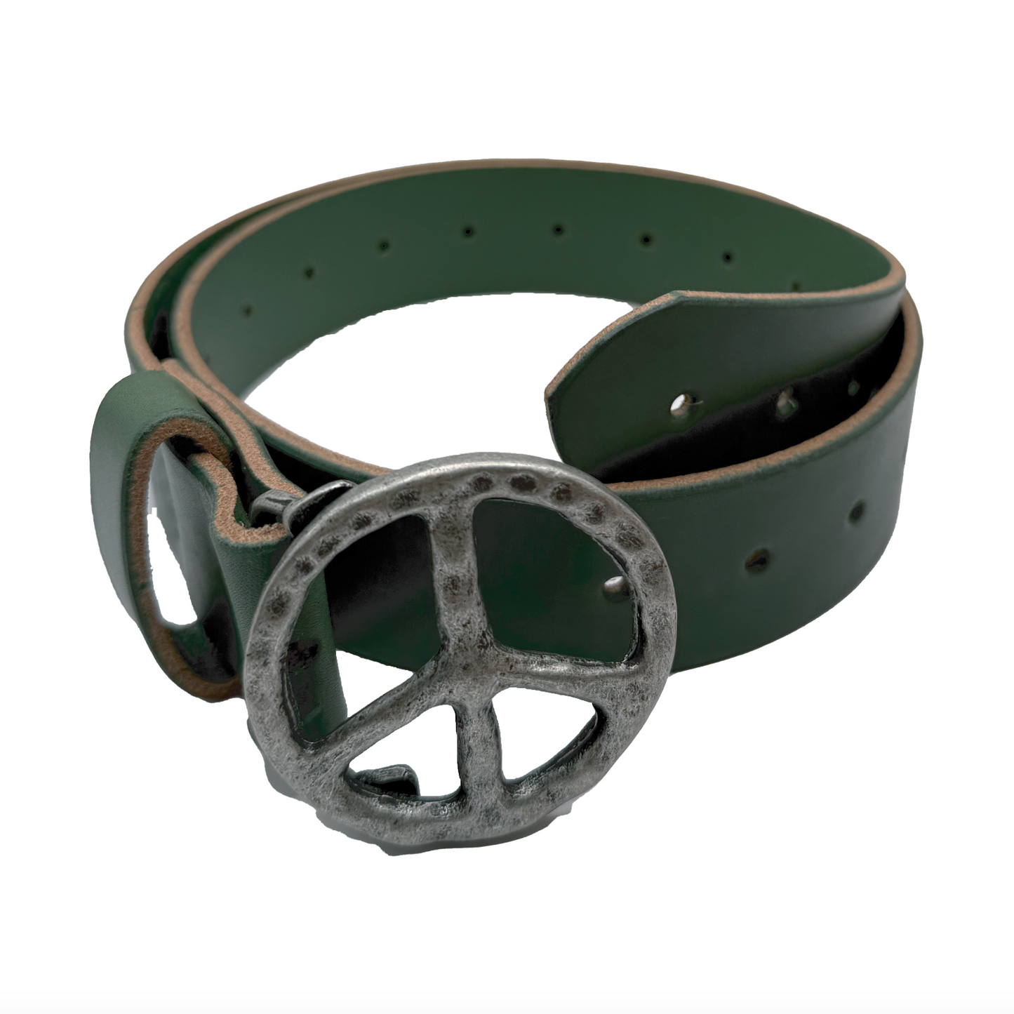 Peace Logo Leather Belt (green)