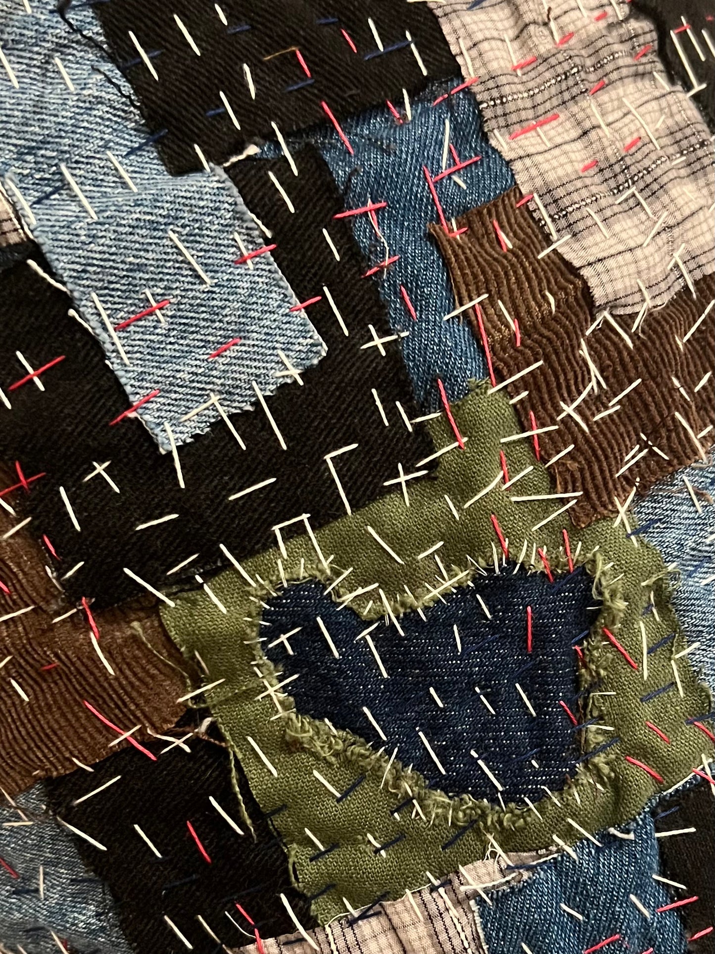 Sashiko stitched drawstring bag