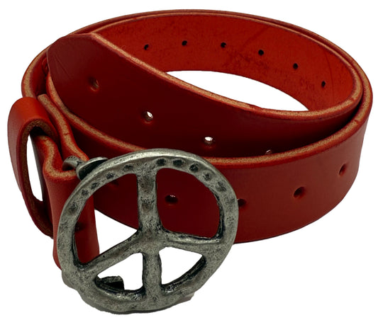 Peace Logo Leather Belt (red)