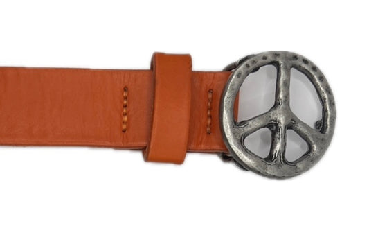 Leather Belt w/ Peace Logo Buckle