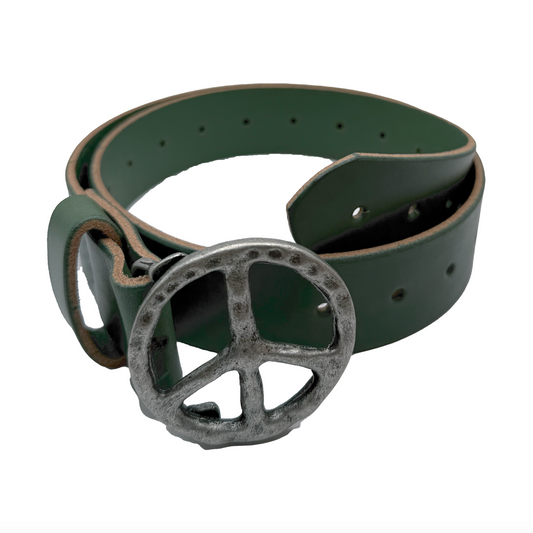 Peace Logo Leather Belt (green)