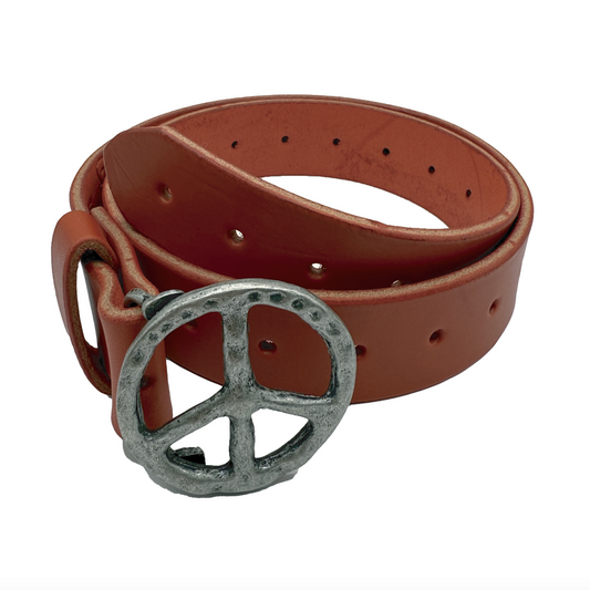 Peace Logo Leather Belt (orange)
