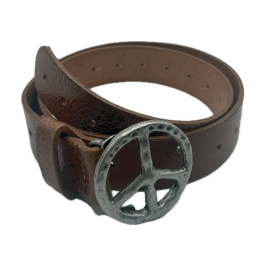 Peace Logo Leather Belt (brown)