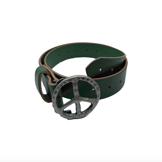 Peace Logo Leather Belt (green)