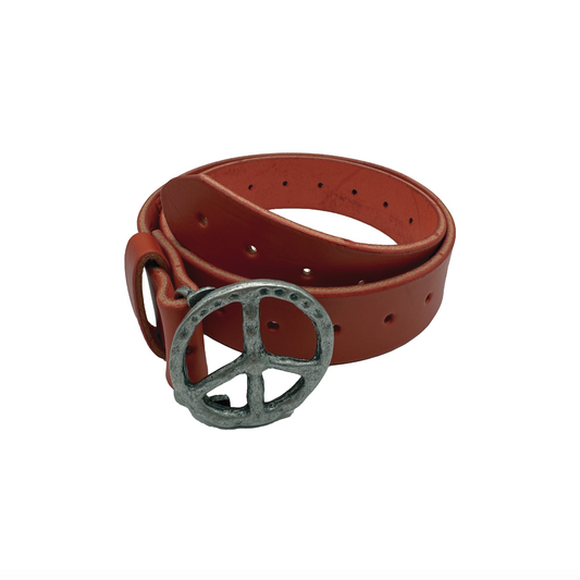 Peace Logo Leather Belt (orange)